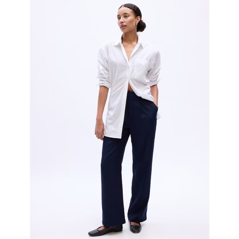 NWT Gap Factory Tencel Lyocell Pleated Trousers Pants 16T 16 Tall Navy A442